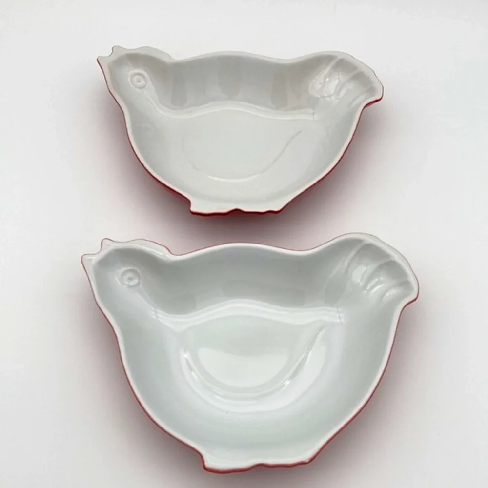 Pair of Vintage Sur La Table Red Chicken Ceramic Baking Dishes